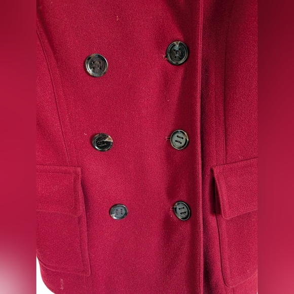 Calvin Klein Red Long Sleeve Wool Blend Polyester Lined Pea Coat Size 8 - Picture 5 of 6